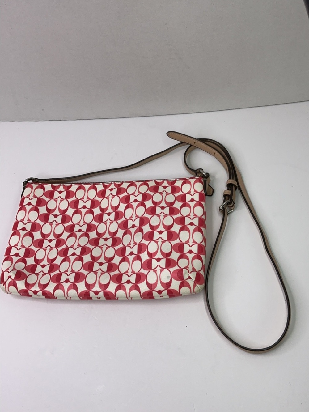 Coach Signature Canvas Crossbody Pouch in Pink/White